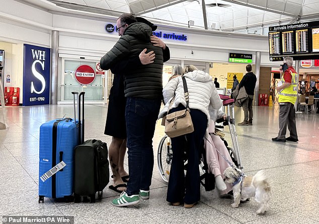The young couple were greeted by relieved parents and their beloved dog Penny