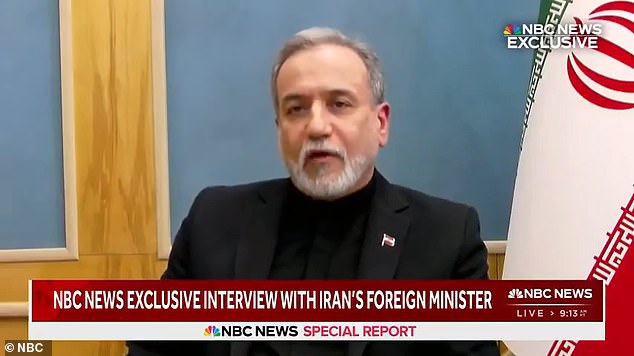 Trump also responded to an interview Iran Foreign Minister Abbas Araghchi (pictured) gave to NBC earlier Thursday that they 'are waiting' for the US to launch ground attacks