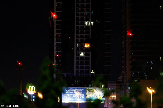Fire burns at Hilton Hotel following an Iranian drone strike in Juffair, Bahrain, March 6