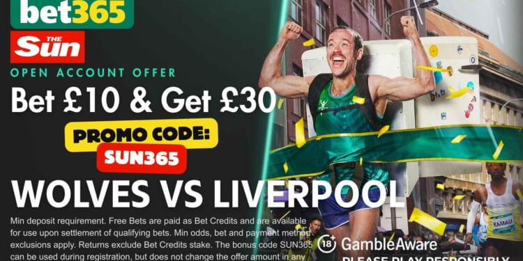 Get £30 bonus for Wolves vs Liverpool