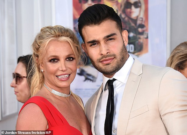 Spears was most recently married to Iranian born model and actor Sam Asghari, 32, with the pair splitting in 2024 after two years (pictured 2019)