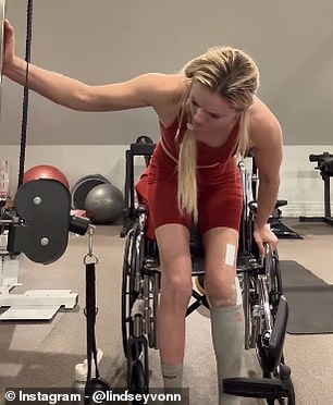 Vonn shared footage to her social media account, showing her standing up out of her wheelchair
