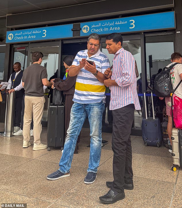 Passengers awaiting airline updates at Dubai Airport this morning amid the conflict