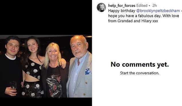 Brooklyn's grandfather Ted shared his own birthday message, writing: ¿Happy birthday Brooklyn. Hope you have a fabulous day. With love from Grandad and Hilary.¿