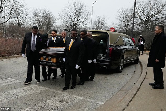 The casket with the Rev. Jesse Jackson arrives for the Public Homegoing Service at the House of Hope in Chicago, Friday