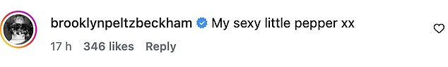 Fans rushed to the comments section to share their birthday wishes for the aspiring chef. However, the post's most-liked comment came from Brooklyn himself, who sweetly wrote to his wife: 'My sexy little pepper xx'