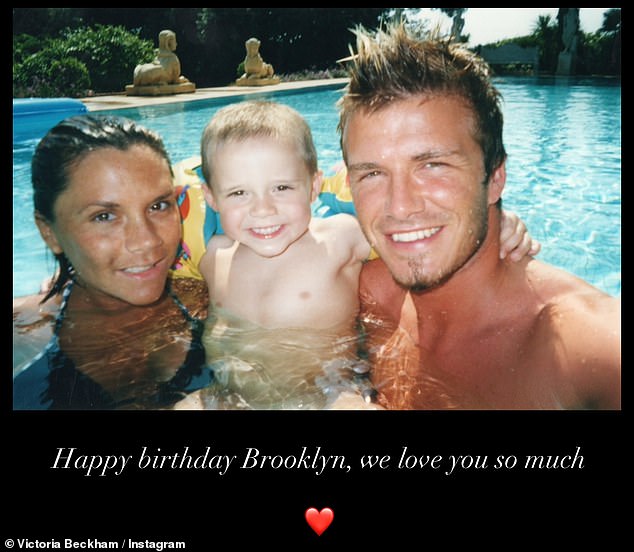 On Brooklyn's 27th birthday, his parents made sure to make it known that he was in their thoughts, sharing a slew of tributes on Instagram (Pictured: Victoria's tribute)