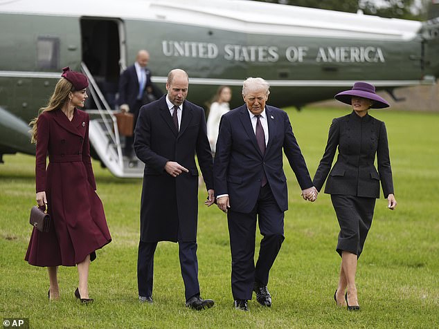 William then tells the president, as they walk: 'You know, I've always wanted to see inside Air Force One', to which Trump says, 'You can, let's arrange it'