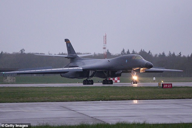 A US Air Force B1 bomber arriving at RAF Fairford in Gloucestershire on Friday after the PM gave the green light for the US to use British bases to launch 'defensive' strikes against Iranian missile sites