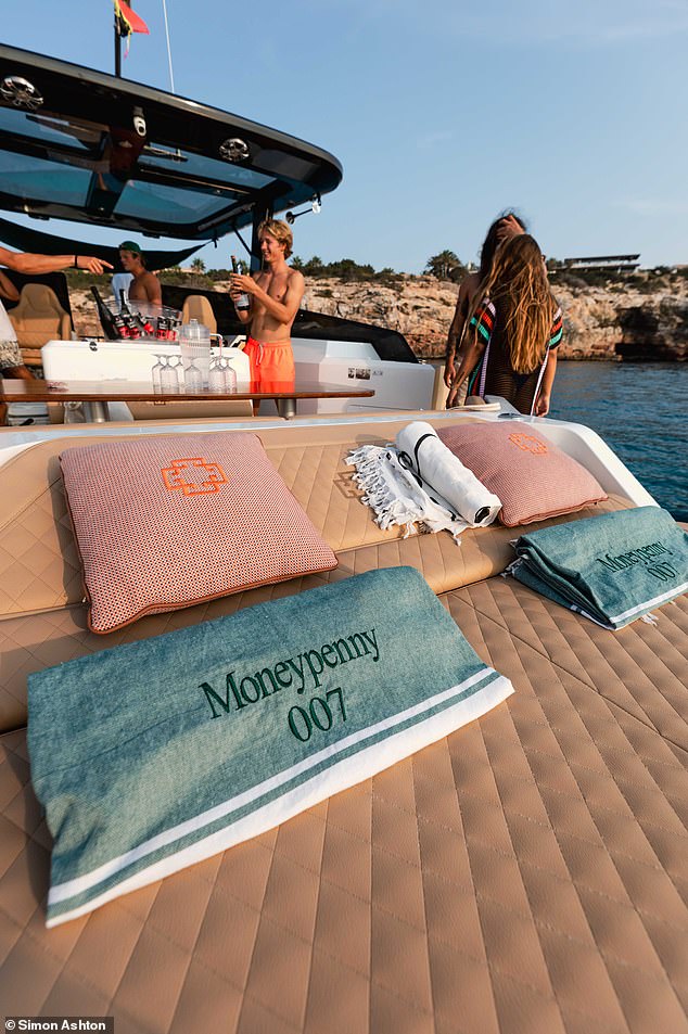 This yacht has a double sun lounger with a 007 theme, as well as plenty of expensive wine bottles