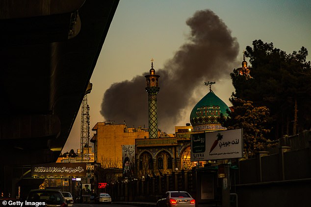 Plumes of smoke rise into the sky amid reported explosions in Tehran on March 6