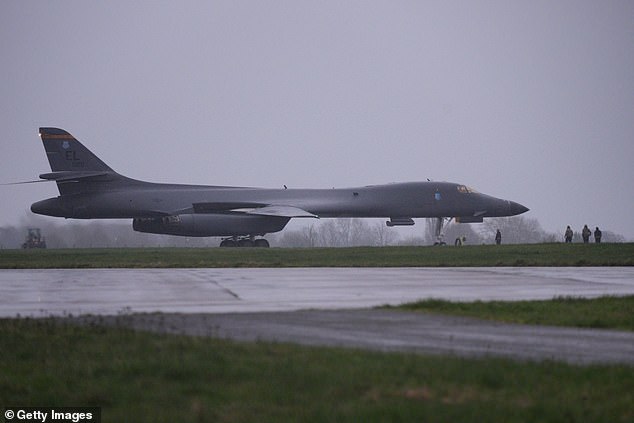 A US B-1 aircraft was pictured arriving at RAF Fairford in Gloucestershire on Friday evening, where it is expected to be joined by more stealth bombers, including B-2s and B-52s