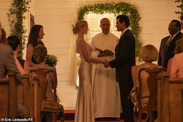 Actress Sarah Pidgeon, as Carolyne, and Paul Anthony Kelly as JFK, Jr. tie the knot in 1996 in secretive wedding on a remote barrier island in Georgia