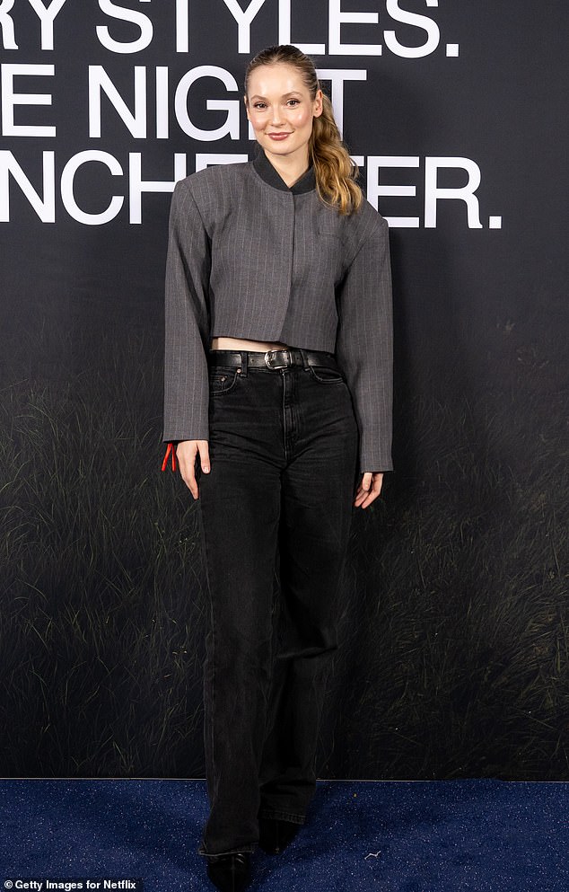 Bridgerton star Hannah Dodd, who plays Francesca, was also in attendance as she stepped out in a pair of black straight-leg jeans and a cropped pinstripe blazer