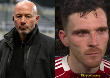 'That's what that means' - Alan Shearer has theory as 'fuming' Andy Robertson gives interview about Liverpool team-mate