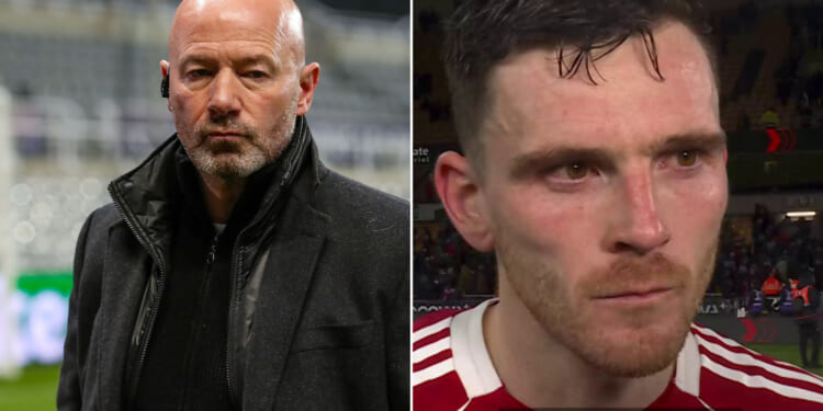 'That's what that means' - Alan Shearer has theory as 'fuming' Andy Robertson gives interview about Liverpool team-mate