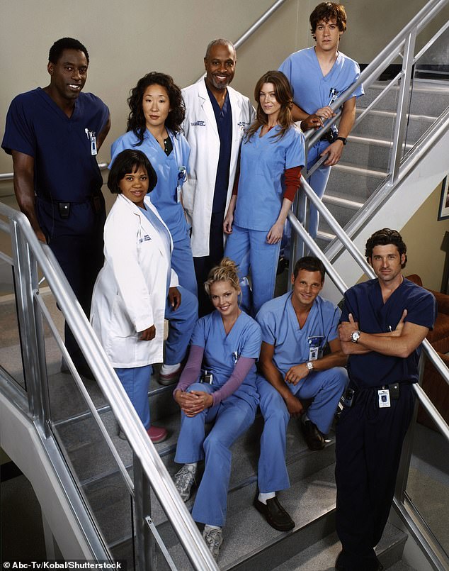Isaiah Washington was fired from Grey's Anatomy after being accused of using a homophobic slur in reference to co-star T. R. Knight while arguing with co-star Patrick Dempsey on set (L-R) Washington, Sandra Oh, James Pickens Jr, Ellen Pompeo, T.R. Knight, Patrick Dempsey, Justin Chambers, Katherine Heigl, and Chandra Wilson in 2005 promo shot