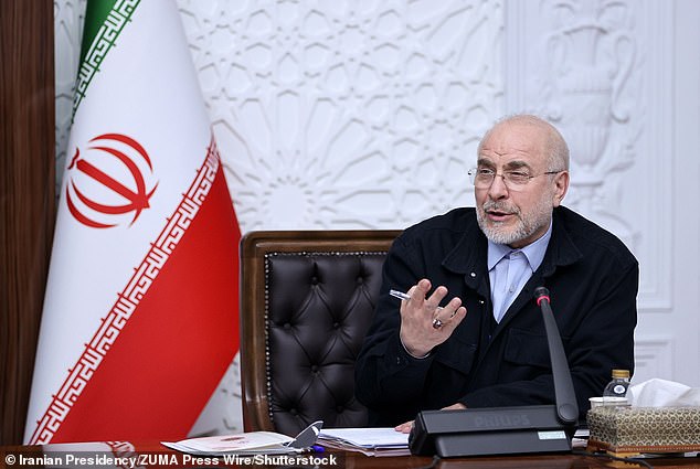Iran's Parliament Speaker Mohammad Bagher Ghalibaf, pictured above in February, issued a defiant message on social media refusing to meet Trump's demands of surrender
