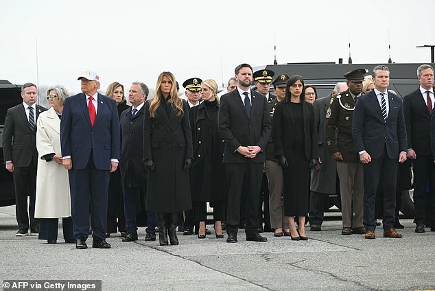 Trump was accompanied by his wife First Lady Melania Trump, Vice President JD Vance and his wife Usha, Defense Secretary Pete Hegseth, and White House Chief of Staff Susie Wiles