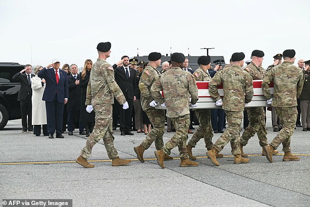 Trump and Vance were seen saluting as the casket passed by
