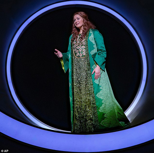 Soprano Lise Davidsen is pictured rehearsing a production of Wagner's Tristan und Isolde at the Metropolitan Opera in New York City last month