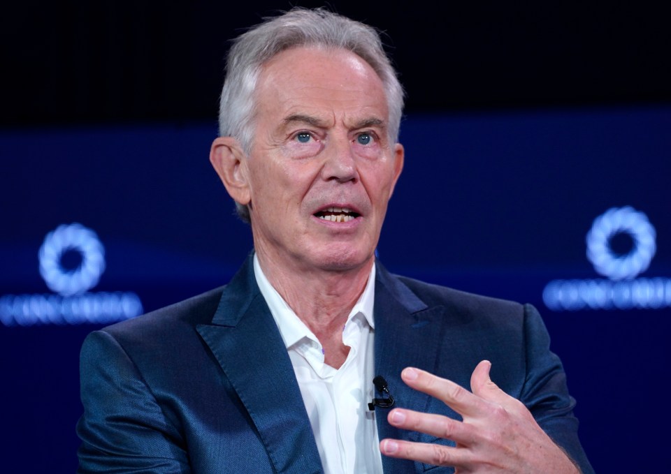 Tony Blair speaks onstage during the 2023 Concordia Annual Summit.