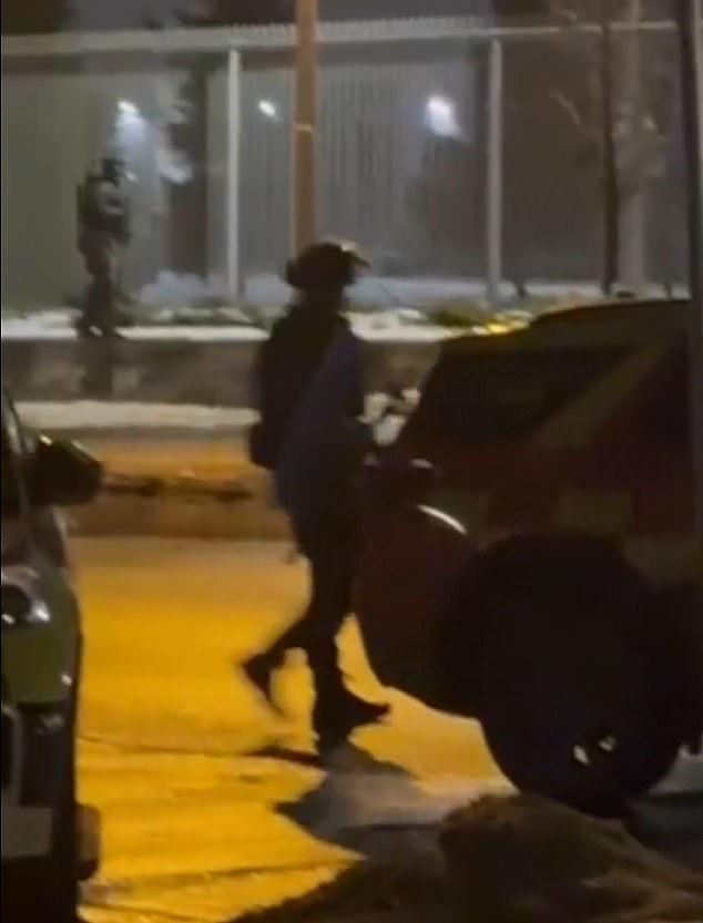 A large explosion was reported outside the US Embassy in Oslo, Norway, around 1am Sunday local time. A police officer at the scene is pictured