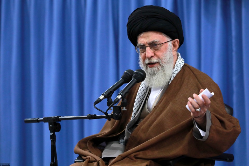 Supreme Leader Ayatollah Ali Khamenei speaking at a meeting with students.