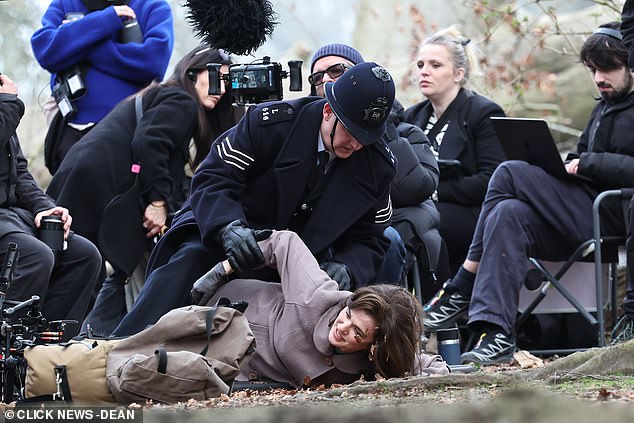 But this is not the Oscar-winning actress's undignified downfall ¿ these exclusive images (pictured) were taken on the set of her new psychological thriller, Séance on a Wet Afternoon