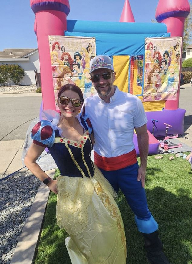 School officials said the footage shows an employee engaging in conduct 'inconsistent with our professional standards.' Dan Champ, right, is seen alongside wife, Myla