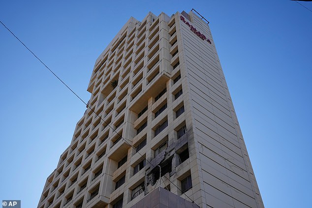 Lebanon's health ministry said the strike killed at least four people at the hotel (pictured)