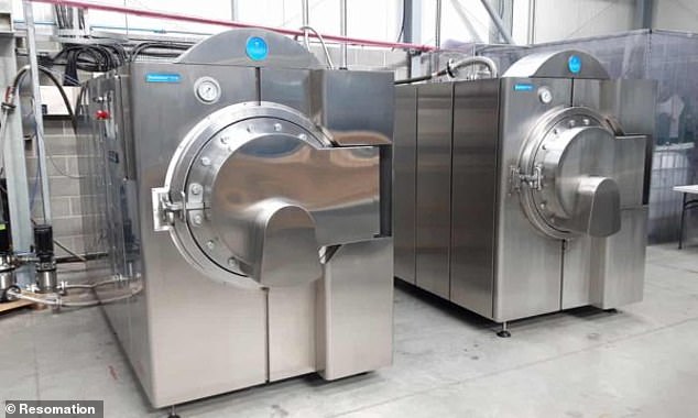 Scotland has become the first part of the UK to legalise 'boil in a bag' funerals, properly known as alkaline hydrolysis, which involves rapidly decomposing a corpse in water and alkaline chemicals in a steel chamber(pictured)