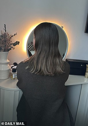 My hair is pictured before (left) and after (right) using the round brush attachment