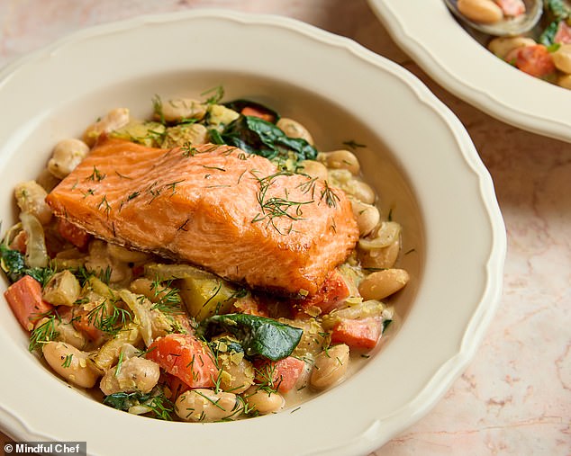 Trout & butter bean cassoulet with roasted root veg and dill by Mindful Chef