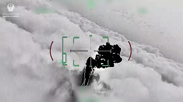 Pictured: The subsequent explosion after the Iranian drone is shot down by UAE forces