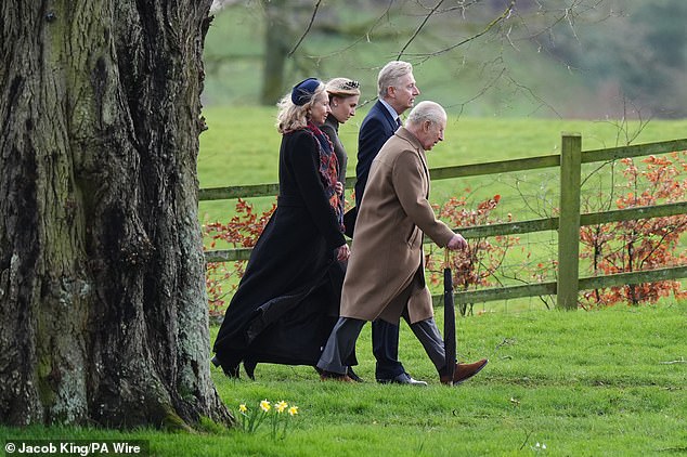 The King arrives at St Mary Magdalene, the parish church at Sandringham, Norfolk for a Sunday service on March 1