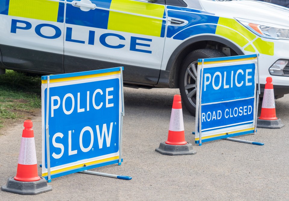 Police Car and Warning Signs
