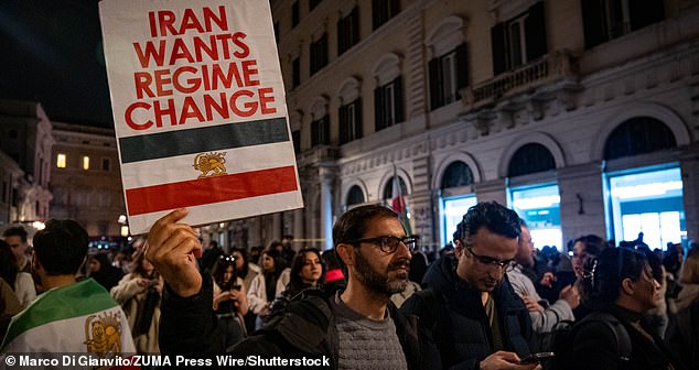 Mandatory Credit: Photo by Marco Di Gianvito/ZUMA Press Wire/Shutterstock (16722723o) Members of the anti-regime Iranian community in Rome gather in Piazza Santi Apostoli. They celebrate the attack on the Iranian regime that began on February 28, which also led to the assassination of Supreme Leader Ali Khamenei, and support the return to power of Crown Prince Reza Pahlavi. Rome: Celebrations For The Attack On The Iranian Regime., Rm, Italy - 03 Mar 2026