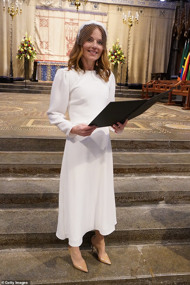 Geri gave an address, pictured inside the Abbey