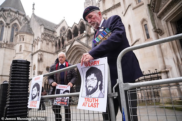 There were a number of veterans outside London's Royal Courts of Justice on Monday, the first day of Mr Adams' civil trial