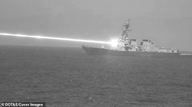 The global drone race has prompted the US military to create new ways to counter the threat. Above a US military ship can be seen deploying a HELIOS anti-drone laser being used to shoot down incoming drones