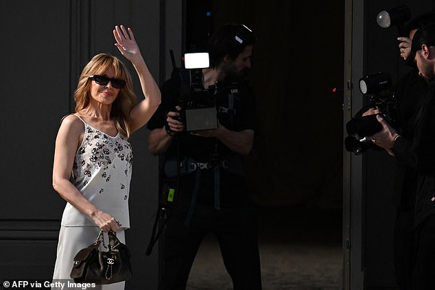 Kylie looked in great spirits as she arrived in the sunshine