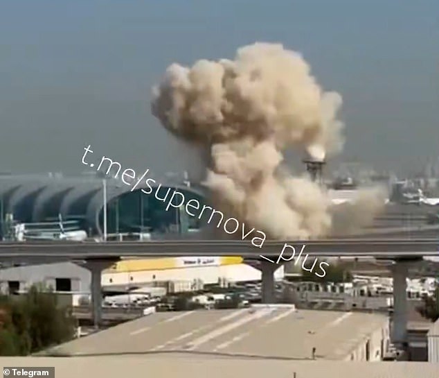 Footage taken from social media shows Saturday's drone strike on Dubai International Airport