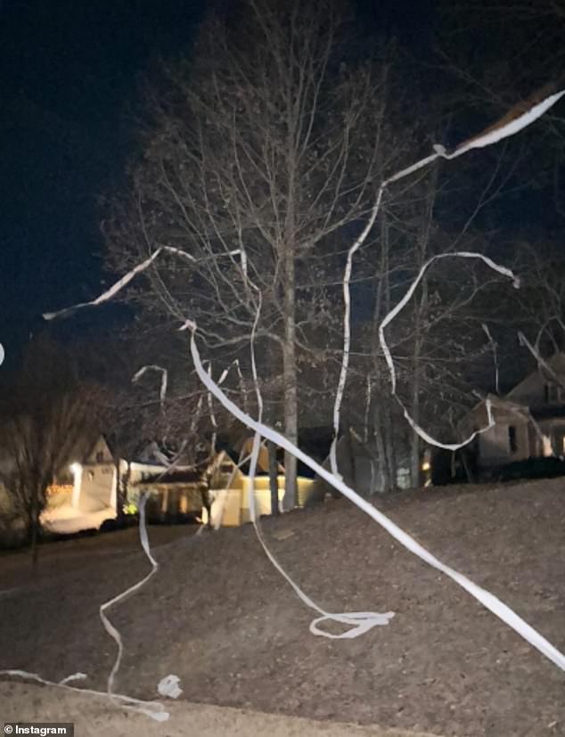 Images from previous pranking years posted on social media show the Hughes' home covered in toilet paper - decorating their barren tree and driveway