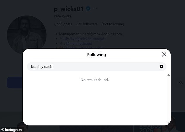 It comes as Pete has appeared to have been blocked on Instagram by Bradley