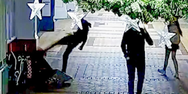 Shocking moment thug kicks homeless woman in head in sickening unprovoked attack as she sat in street