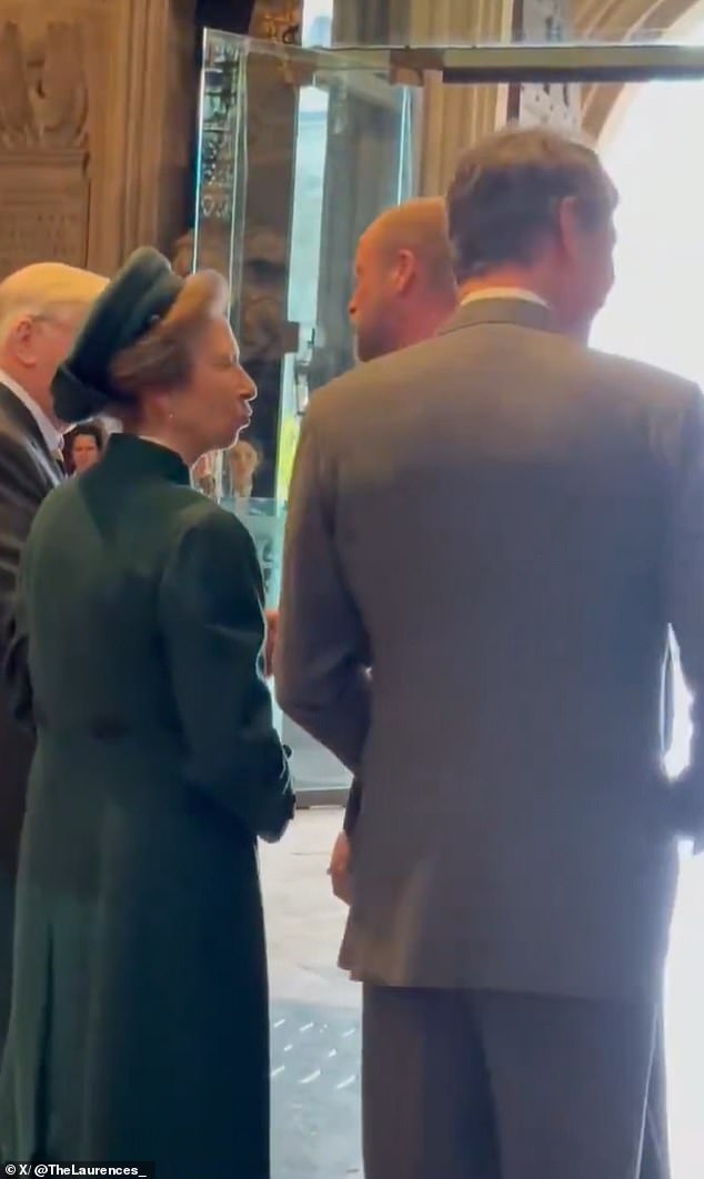 Footage taken ahead of the service at London's Westminster Abbey showed how a no-nonsense Anne, 75, was forced to blow Kate, 44, a kiss from afar in a desperate bid to avoid the pair from bumping hats