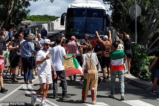 Earlier on Tuesday protesters attempted to stop a bus leaving the players' Gold Coast hotel