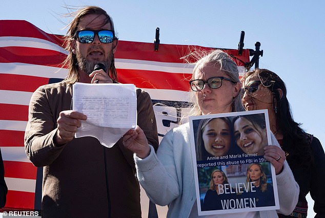 Danny Wilson, the brother of Epstein victim Virginia Giuffre, spoke at the protest held outside Zorro Ranch on Sunday, International Women's Day