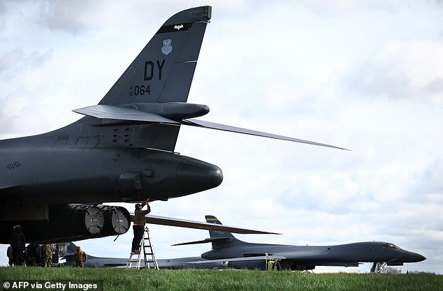 At one point 11 B-1s were parked on the Tarmac at RAF Fairford and were being checked over for take-off on Tuesday